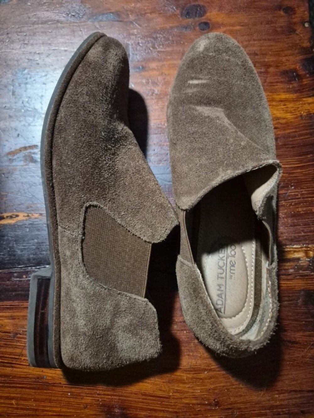 Brown Suede Slip-On Loafers with Elastic Side Panels, Women’s Size 7